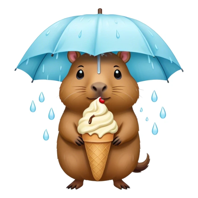 Capybara in a rain storm with ice cream sticker