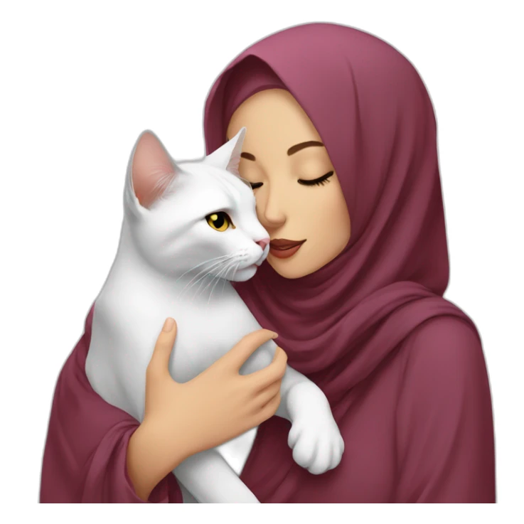 Hijab women kissing white cat sticker