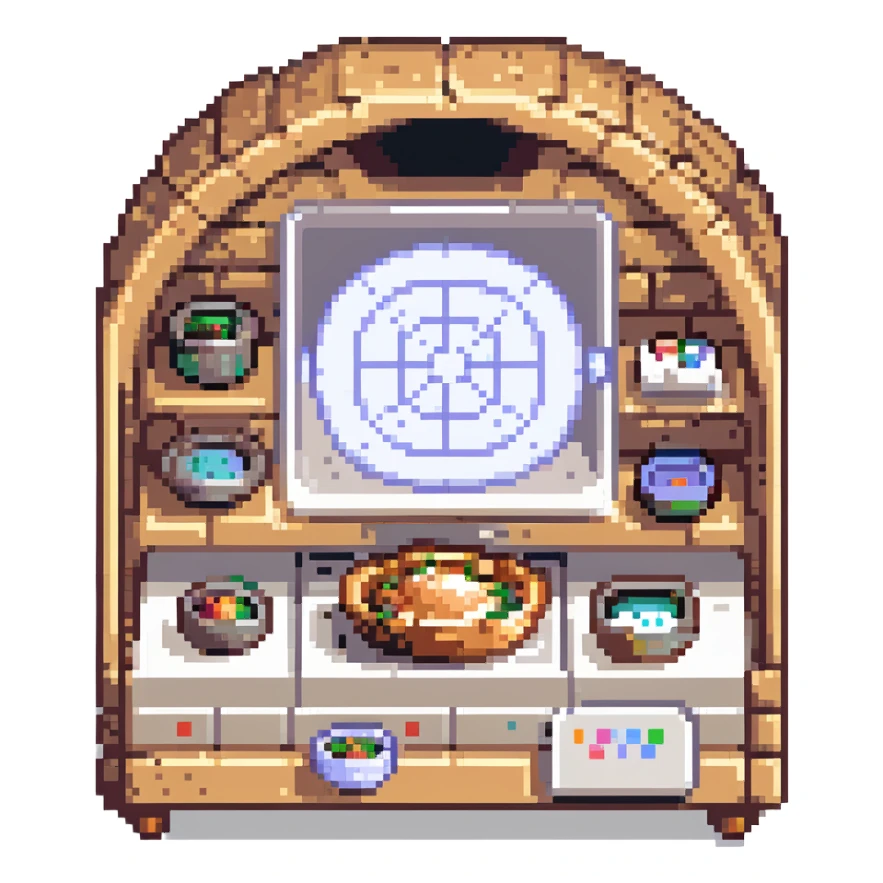 A transcendent baker manipulating timelines and alternate realities to bake. Ingredients phase in from other dimensions, and the oven warps space itself. UI is fragmented, shifting, and surreal—portals, time loops, and morphing recipe glyphs. sticker