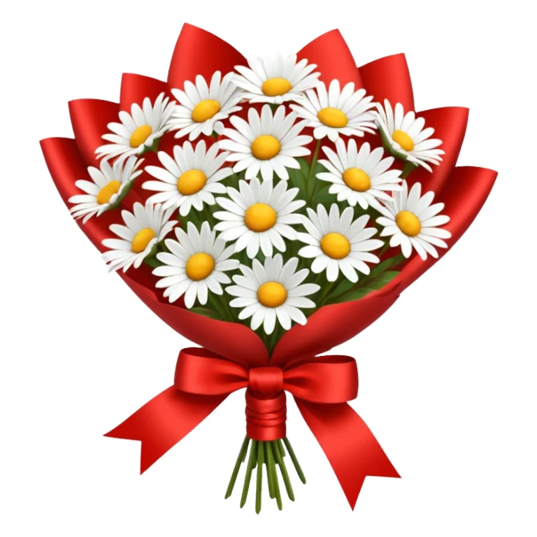 bouquet of daisy with bow and wrapping paper sticker