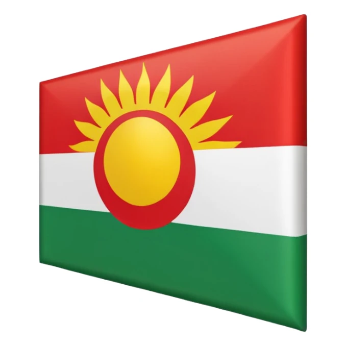 White in the middle Kubus shape Make a kurdish vlag with a sun red up white in the middle and green under sticker