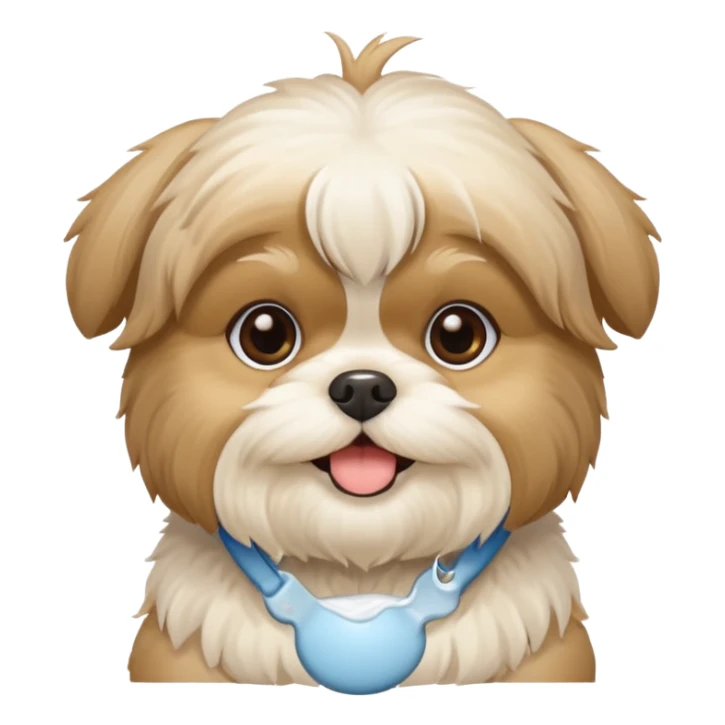 generame la imagen de un perrito raza chitzu de color cremita, totalmente cremita sin esos colores marron oscuro en su cara, hazla un poco sonriente sticker