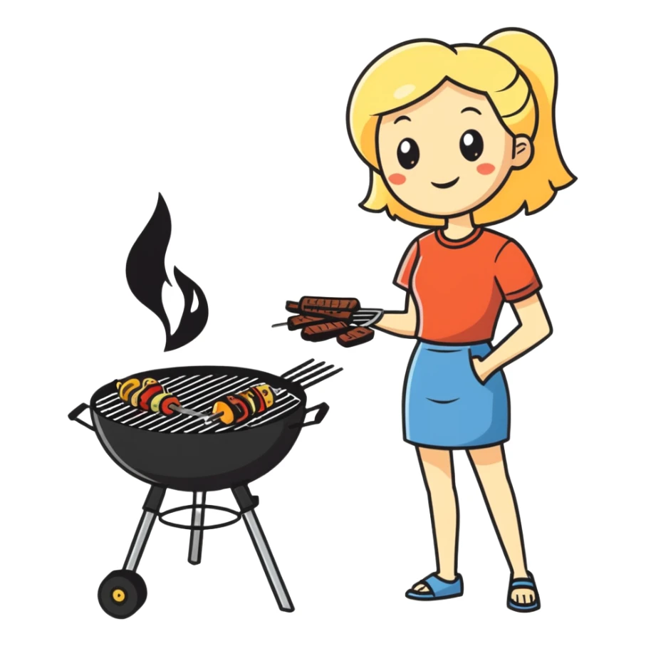 Beautiful blonde woman grilling on a barbecue outside  sticker