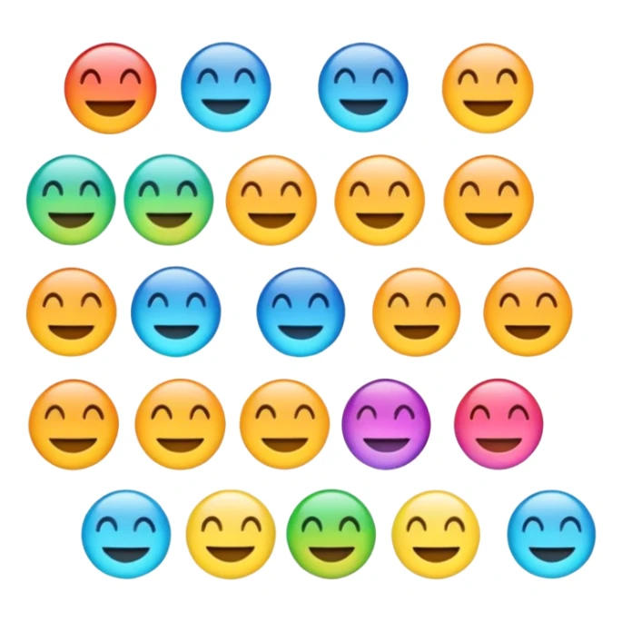 Emoji word “Metafora”, each letter as a metaphor, glossy emoji style, bright gradient, rounded vector, transparent background, PNG sticker