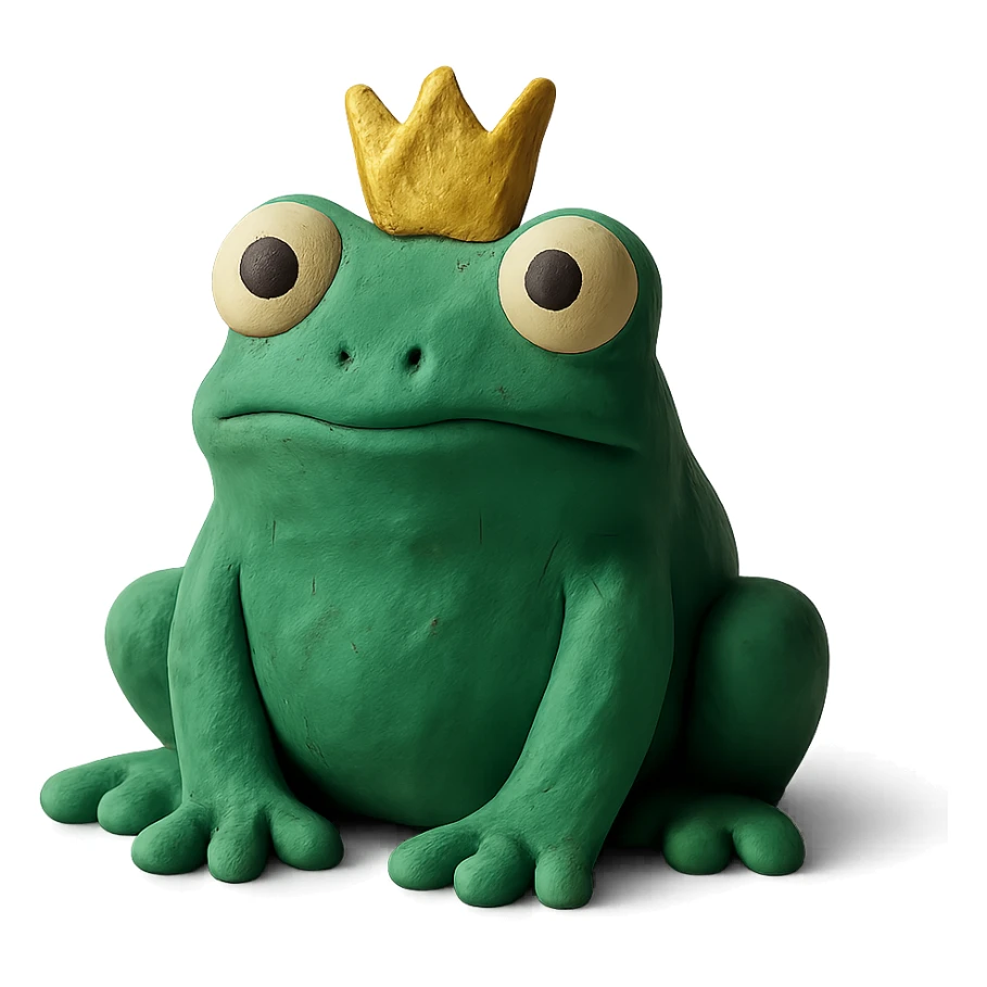 frog with a tiny crown in claymation style with a matte finish sticker