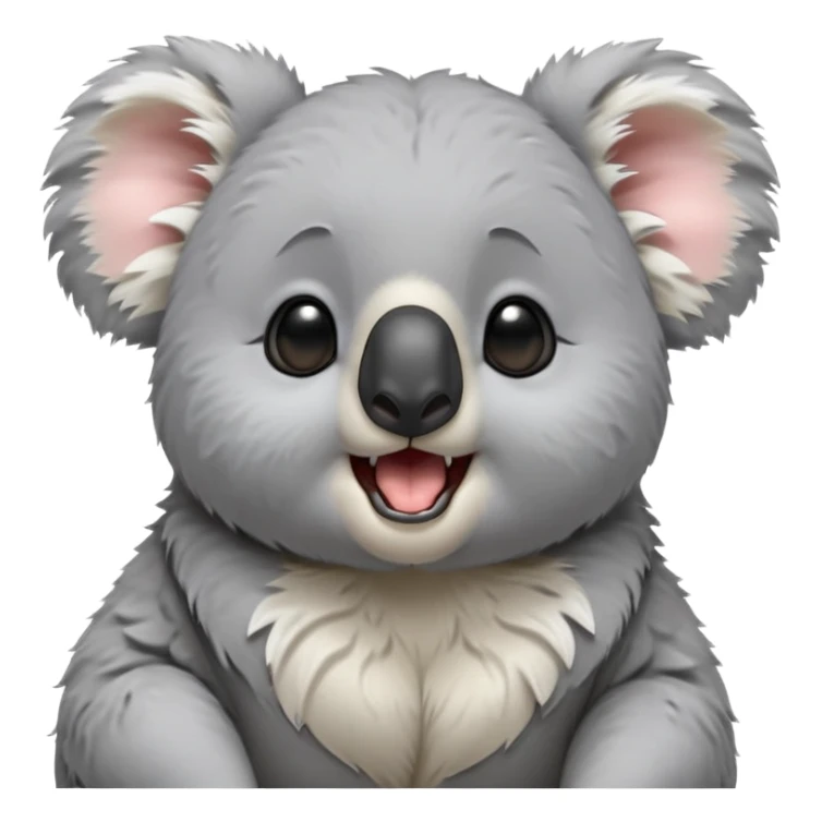cinematic-cute-yawning-fluffy koala-portrait-emoji,-head-tilted-slightly-with-a-dramatic,-wide-open-yawn,-showcasing-a-soft,-downy-grey-fur-with-drooping-ears-and-round-eyes-barely-open-in-drowsy-contentment,-simplified-yet-irresistibly-adorable, realistic fluffy sticker