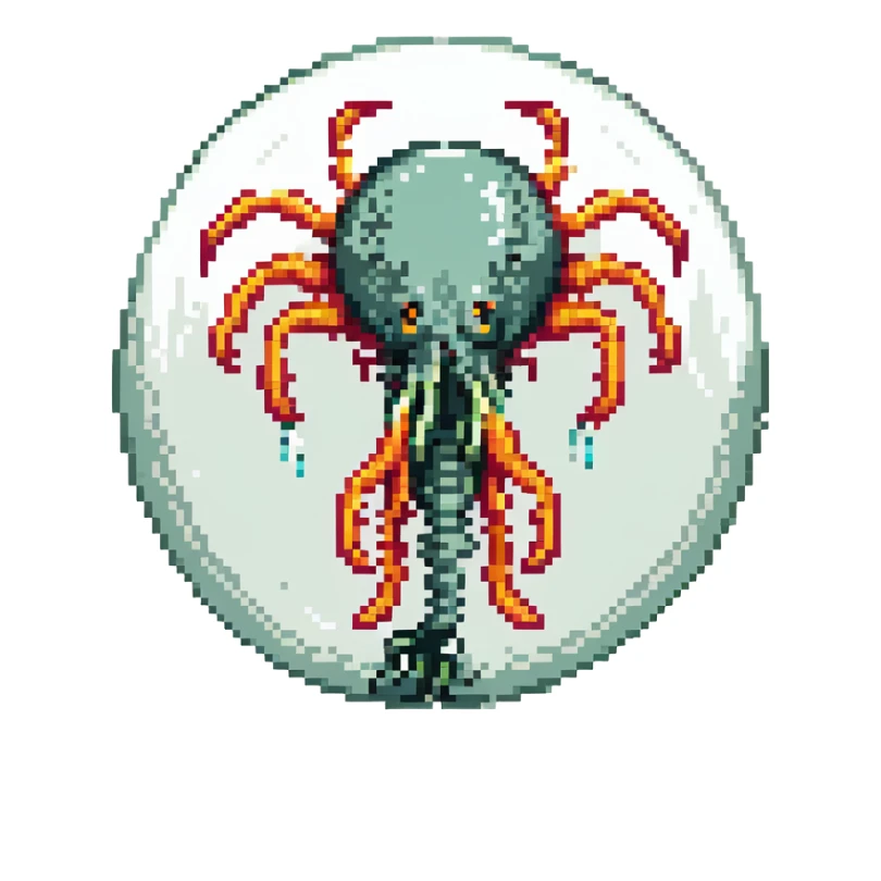 MRI parasitic embryo, digital, fetal small shape in otherworldly bubble, eerie, horror, pupa, crystalis, in-utero, sea-life, crustaceanoid, photorealismm siphonophore, polyp visible organs, Cnidaria sticker