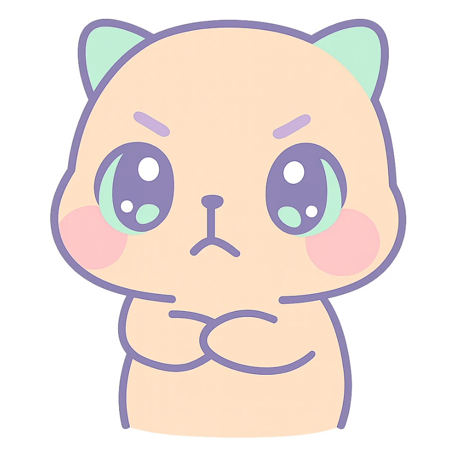 annoyed capybara in chibi anime style, arms crossed, furrowed eyebrows, blushing cheeks, pastel colors sticker