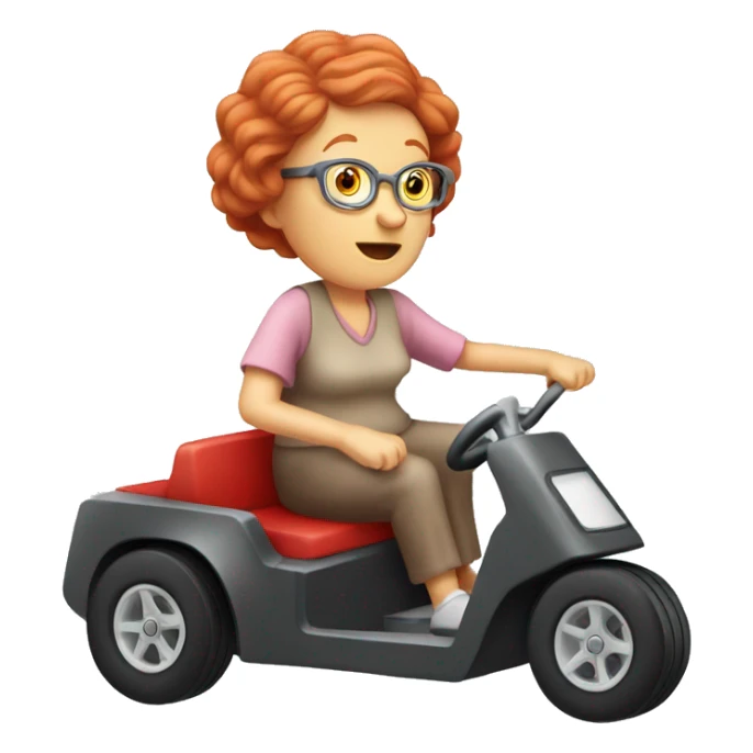 Red hair old lady on go cart sticker