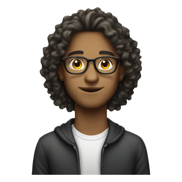 student with long curly hair and glasses and he is white sticker