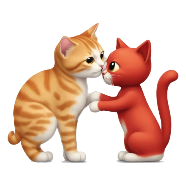 A small tricolour kitty playing with a big red cat sticker