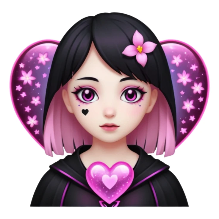 goth sakura black heart with glowing pink outline and magical sparkles sticker