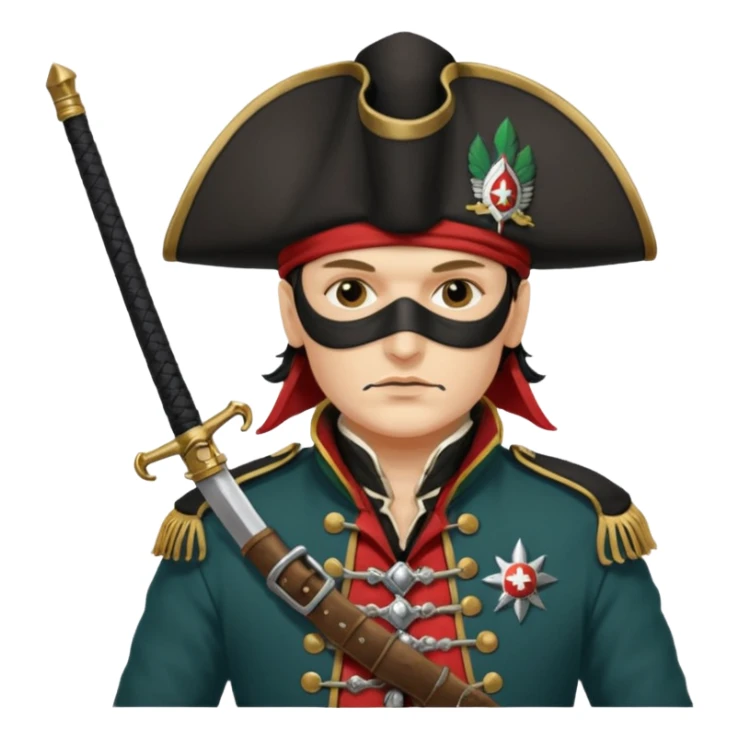 Adam Ant  painted with Indian war colors with black mask is wearing a Hungarian Hussar'S JACKET, holds two firelocks holsters in his hands sticker