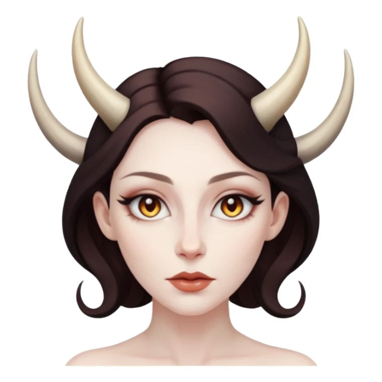 Woman with subtle horns, smooth skin and sharp gaze, divine corruption sticker