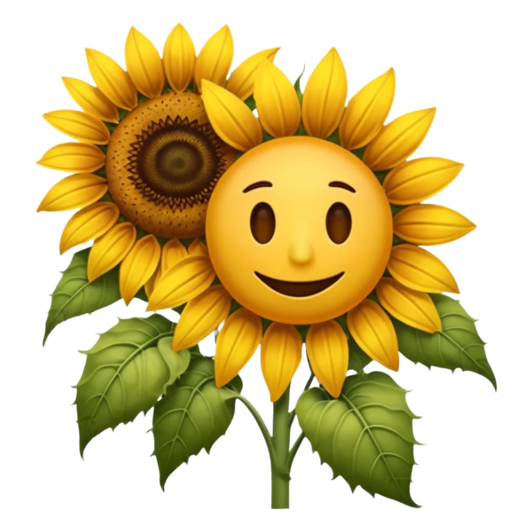hybrid emoji combining a wilting, dying flower with a bright sunflower, blending drooping petals and faded colors of the dying flower with vibrant yellow petals and brown center of sunflower sticker