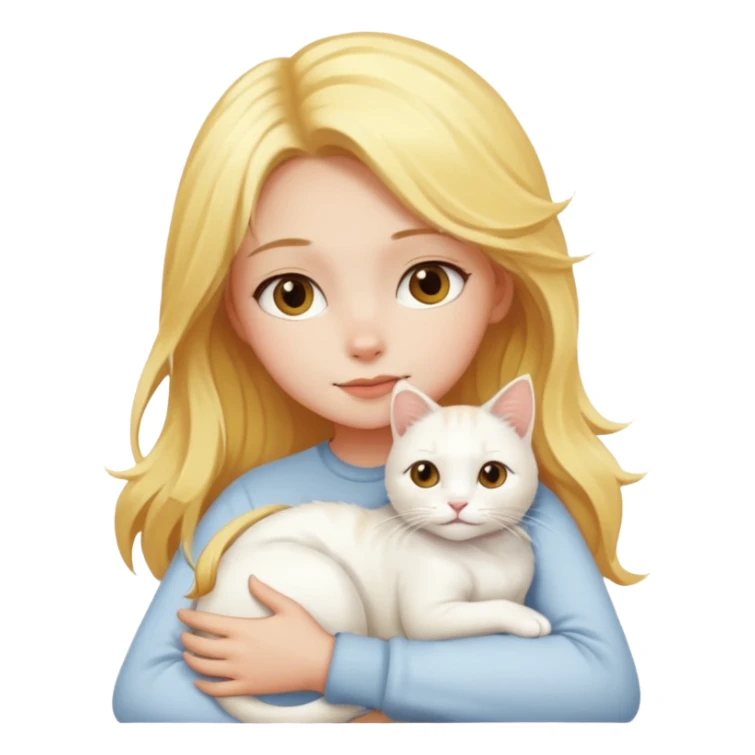 golden hair girl hug a white cat sticker