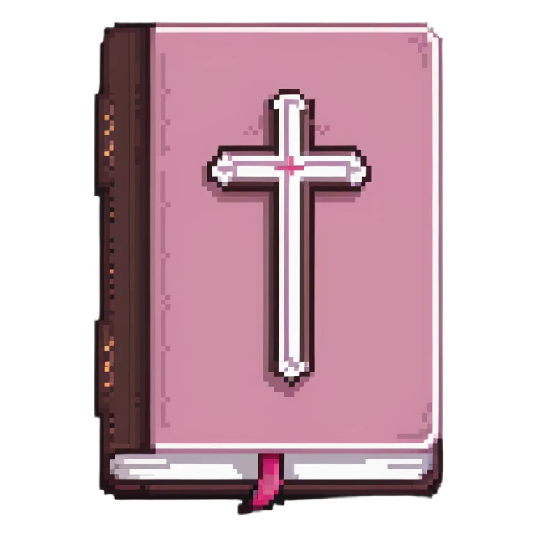 pink closed Bible book with cross sticker