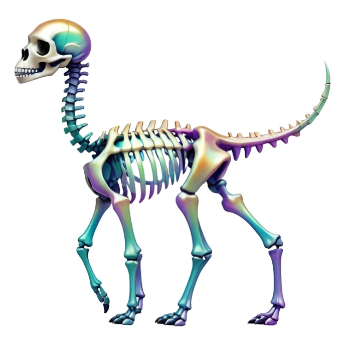 An iridescent gradient epic shiny cool edgy skeletal animal, full body sticker