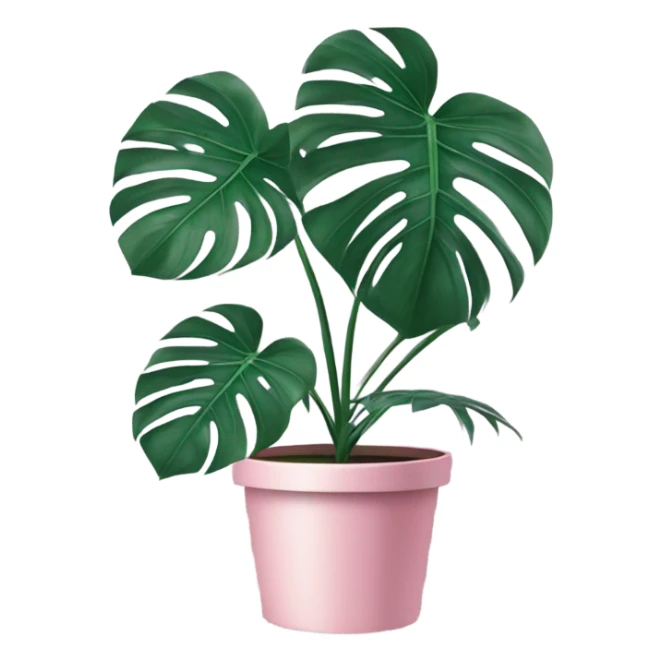 violet color Monstera flower in a pink-colored pot sticker