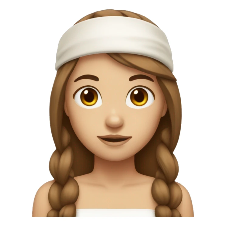 fair skinned girl with long brown hair, bangs, and a white headband sticker