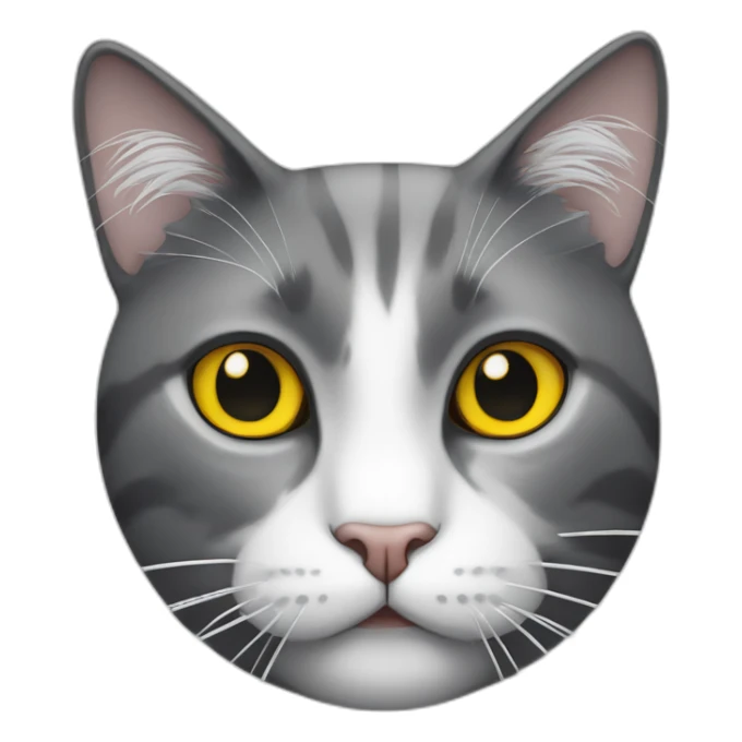black and white cat with long whiskers and yellow eyes sticker