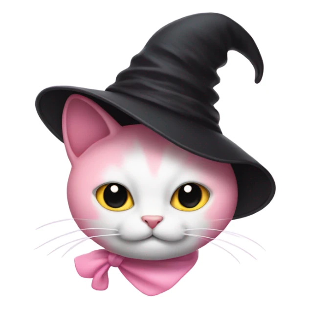 Pink kitty with black witches hat sticker