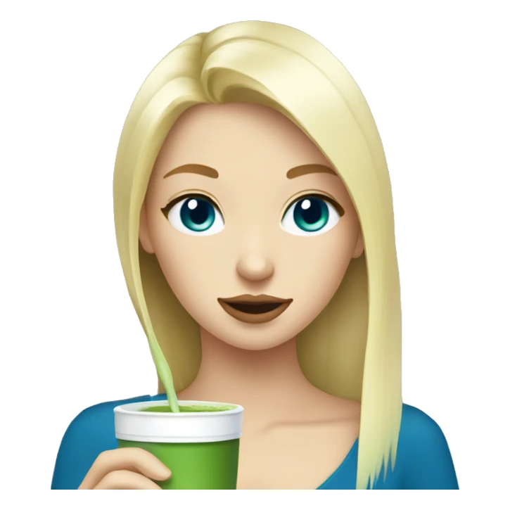blonde girl blue eyes drinking matcha  sticker