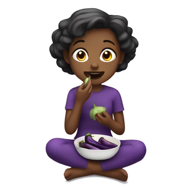 girl eating eggplant sticker