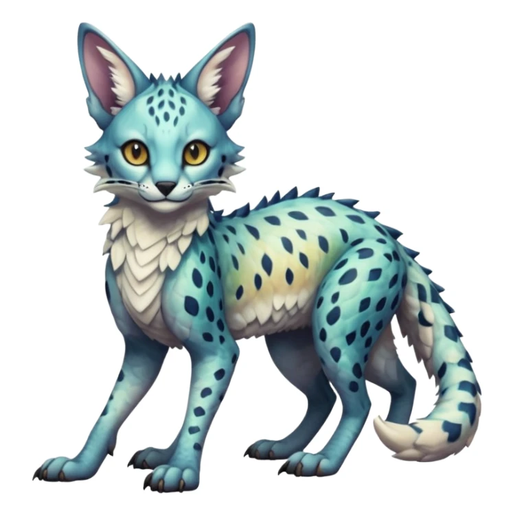 Epic scaley scaled iridescent complex detailed realistic aesthetic-scenic-Fakémon-Trico-Sergal-Serval-Vernid-creature sticker