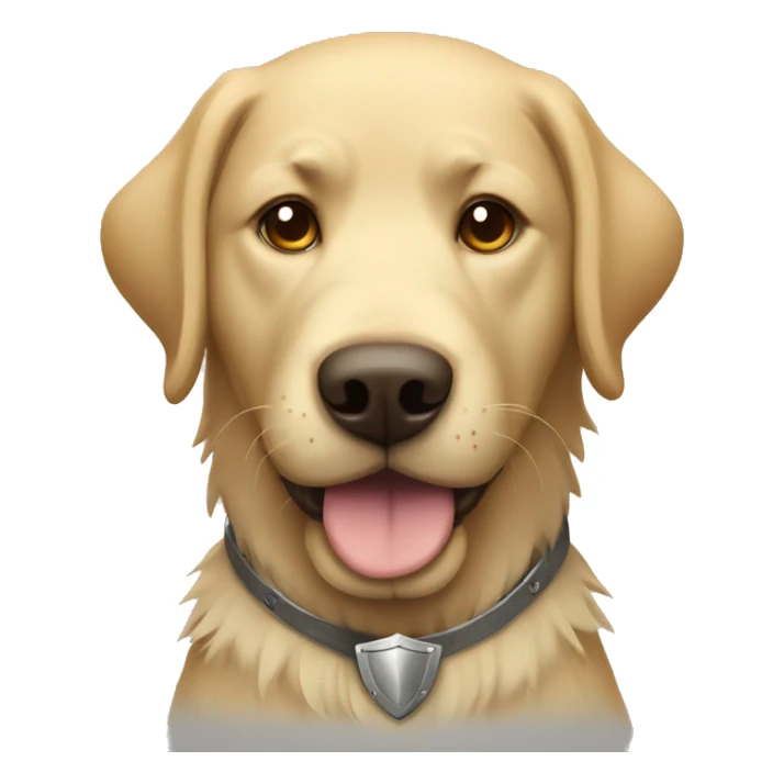 shaggy labrador-like dog with a shield sticker