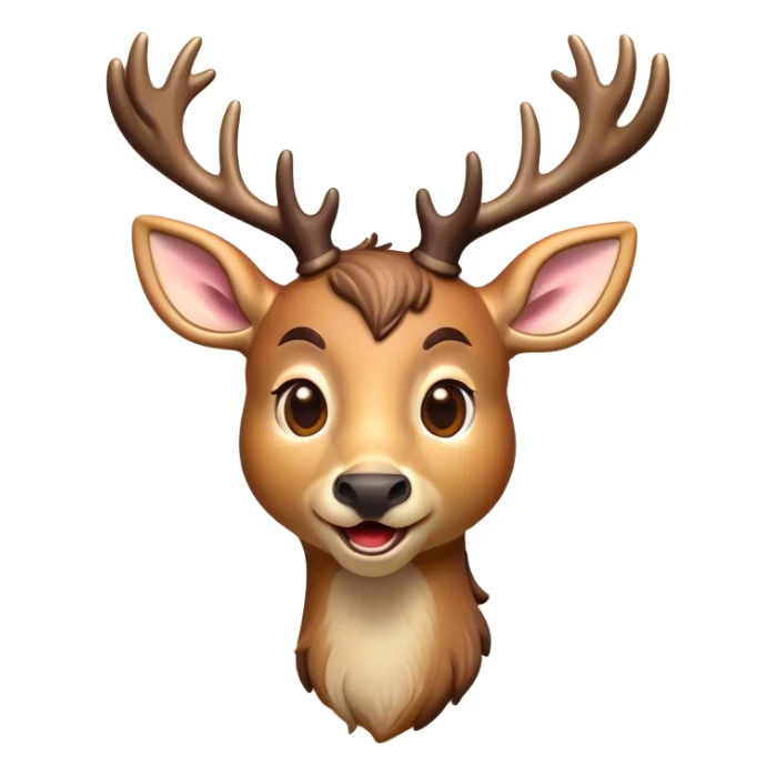 Cinematic Comical Deer Portrait Emoji, Head tilted dramatically with an exaggeratedly amused expression, featuring a sleek dappled Fur and whimsically contorted antlers, wide, expressive eyes filled with playful disbelief, Simplified yet hilariously expressive features, highly detailed, glowing with a slightly sassy glow, high shine, dramatic yet playful, stylized with an air of cheeky woodland mischief, bright and endearing, soft glowing outline, capturing the essence of a spirited and over-the-top deer, so meme-worthy it feels like it could side-eye its way into forest folklore instantly! sticker