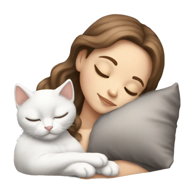 White girl brown hair sleeping with light grey kitten sticker