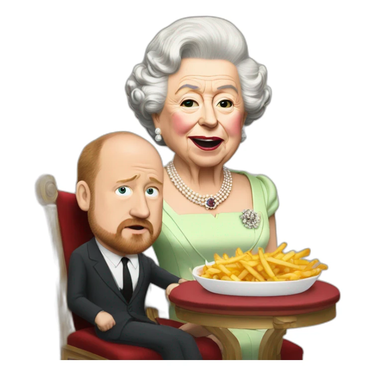 Queen Elizabeth II eating fries with louis c.k. sticker