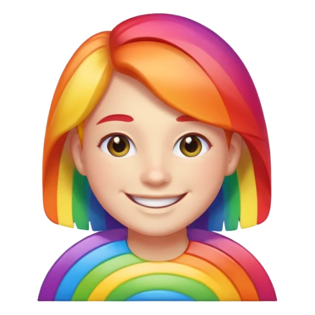 pride character, smiling, rainbow colors, inclusive and joyful vibe, modern Apple emoji style, clean vector look, soft gradients sticker