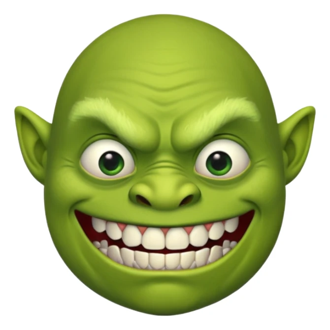 ugly green ogre with no hair a black mouth with janky white teeth sticker