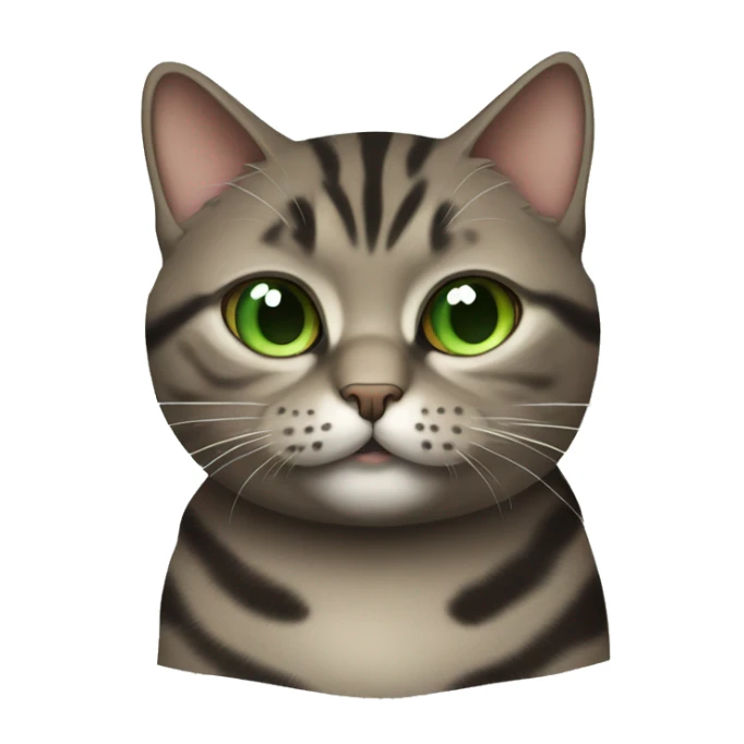 very fat brown and grey and black tabby cat with green eyes sticker