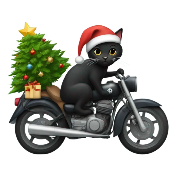 Black cat with a christmas tree as a hat and it’s riding a motorcycle sticker