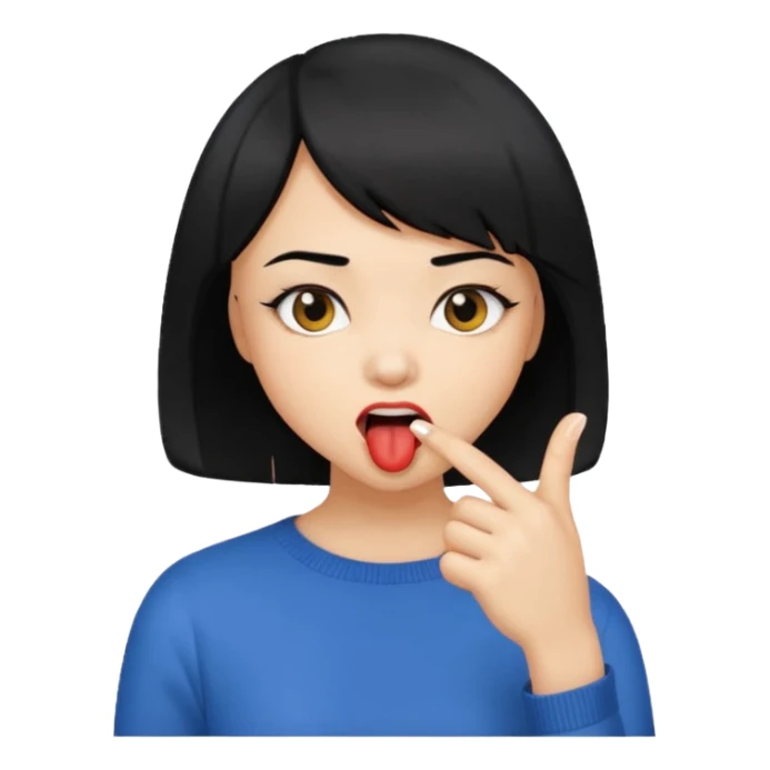 Chicas con pelo negro y corte bob haciendo que se muerde uno de sus dedos de manera picara, puedes hacer que se muerda el dedo sticker