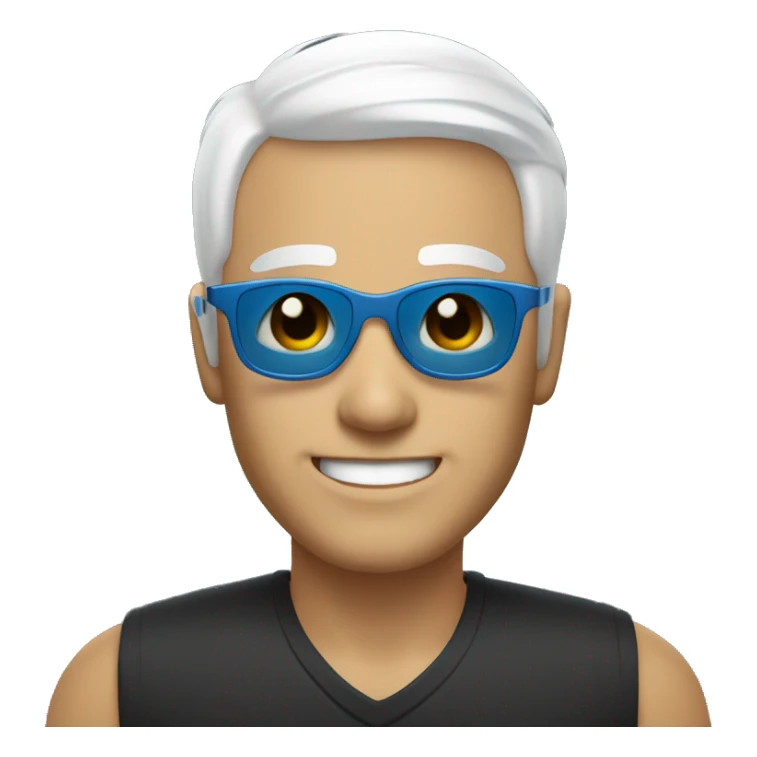 man with short white hair and blue eyes black sunglasses smiling sticker