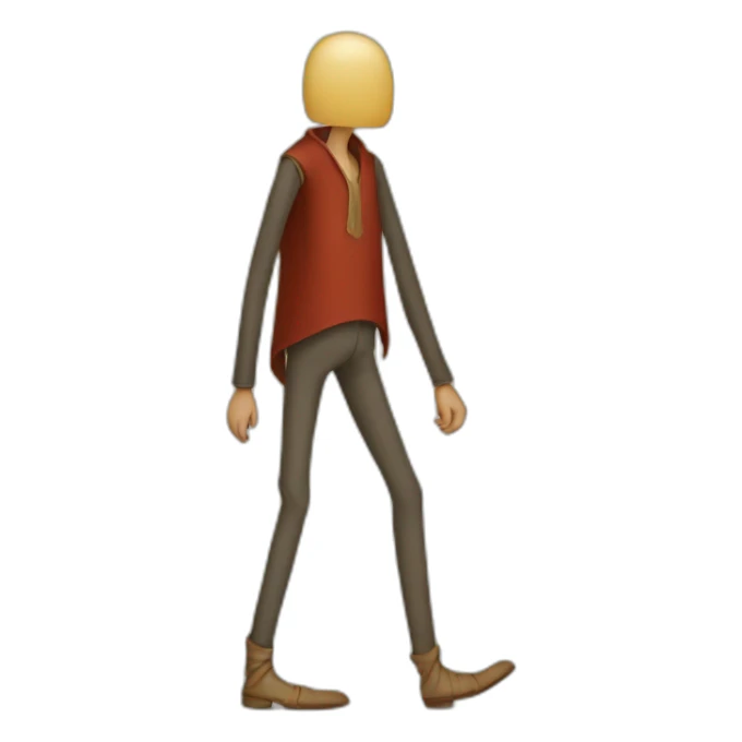 person with inhumanly long legs, wide pants, walking, medieval sticker
