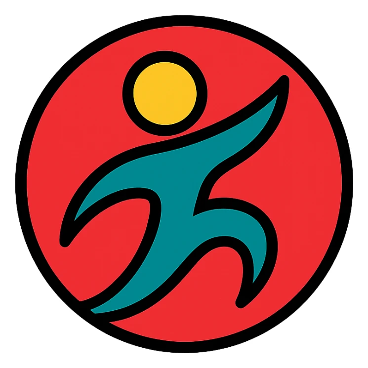 modern circular symbol with dynamic flowing shape, abstract athletic style, no text, no direct logo elements sticker