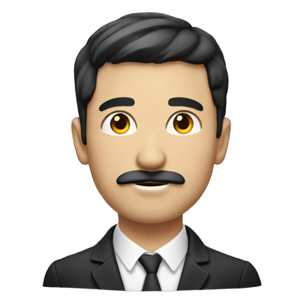 man with round face, stubble with moustache. dark hair with light wave sticker