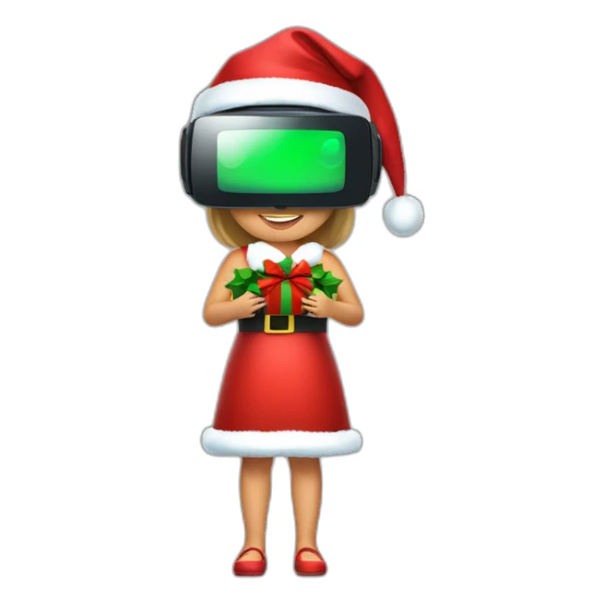 full body Christmas girl holding in hands vr headset sticker