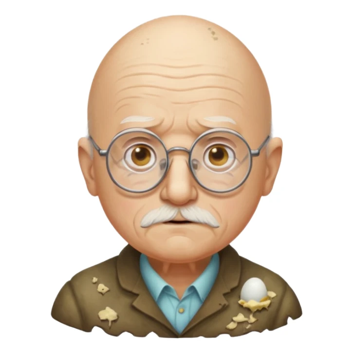 old egg shaped man with balding, glasses, fungus sticker