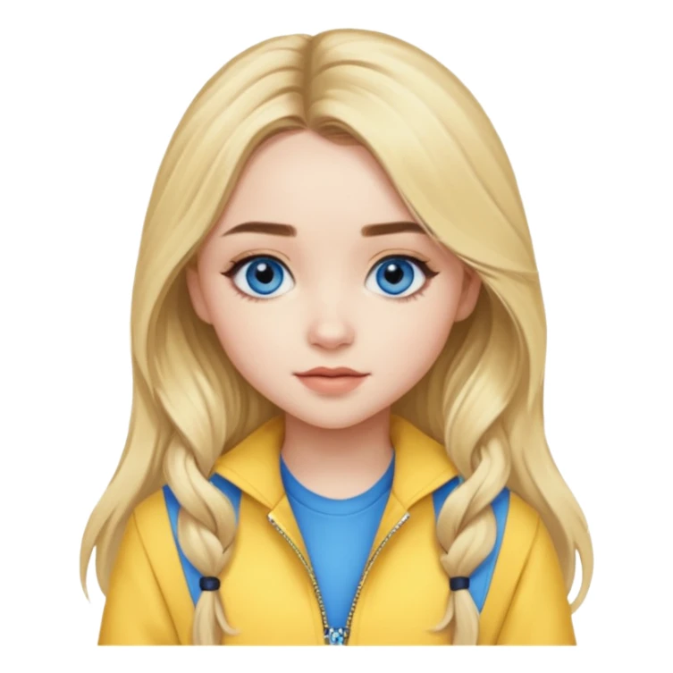 Sabrina Carpenter blue eyes, long blonde hair, yellow outfit sticker