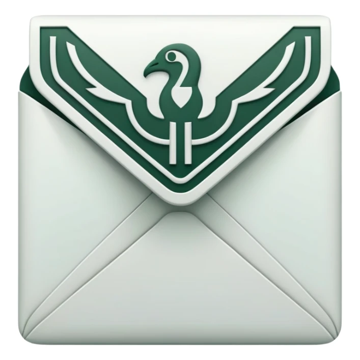 Elegant Mayan hieroglyph mail symbol with clean lines, minimalist design, only pure white and dark green colors, Apple-style aesthetic sticker