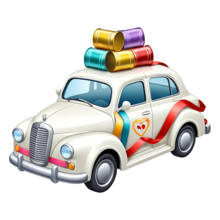 Just married car with cans and ribbons sticker