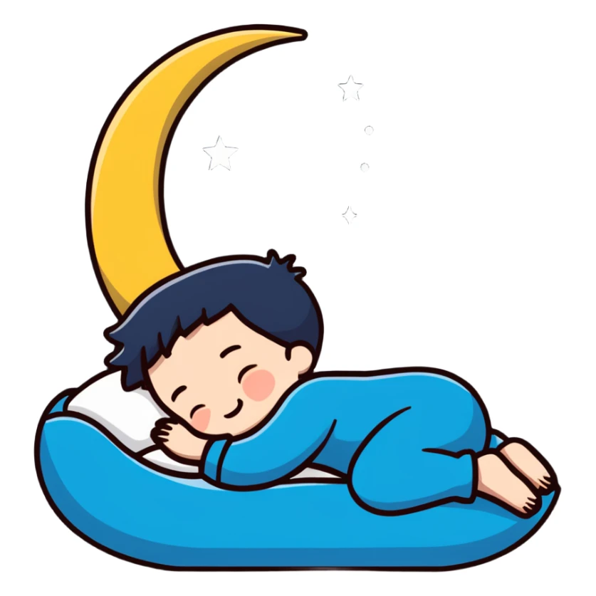 boy sleeping with ZZZ symbols floating above him with stars and crescent moon sticker