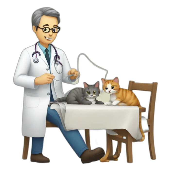 doctor sewing two cats together so they are one sticker
