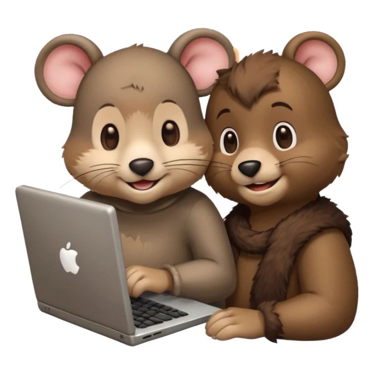 mouse and bear working on a computer but as a favucon sticker
